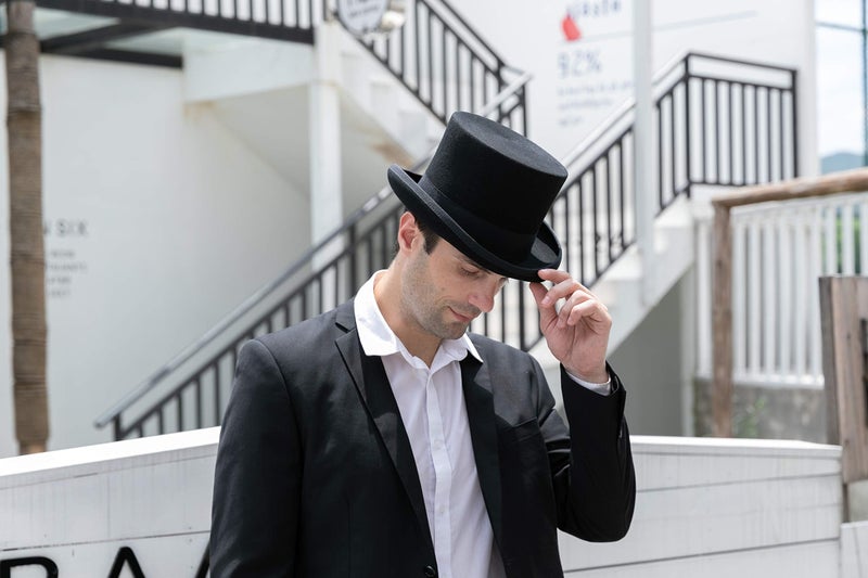 GEMVIE Men's 100% Wool Top Hat Satin Lined Party Dress Hats Derby Black Hat - Image 5